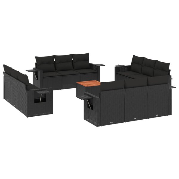vidaXL Salon de jardin avec coussins 13 Pièces noir résine tressée