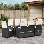 vidaXL Ensemble de repas de jardin de 9 pièces avec coussins en Rattan Poly Noir