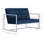 Vidaxl canapé 2 places avec accoudoirs bleu chrome et velours