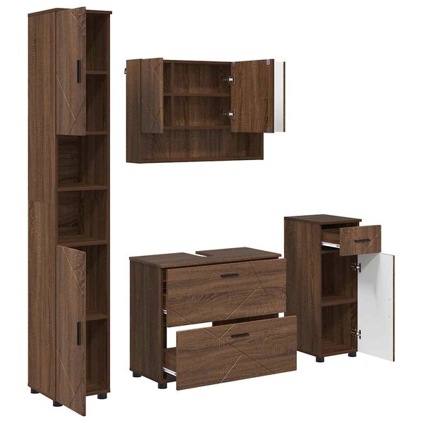vidaXL Ensemble de mobilier de salle de bain 4 Pièces Chêne marron