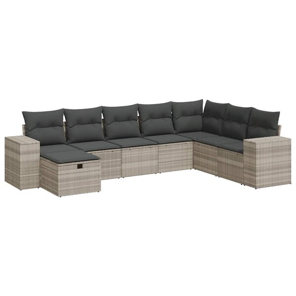 vidaXL Salon de jardin 8 Pièces avec coussins gris clair résine tressée