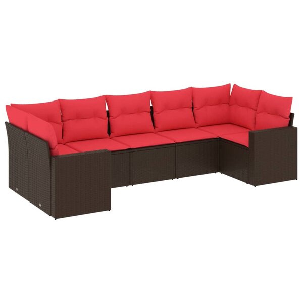 vidaXL Salon de jardin avec coussins 7 Pièces marron résine tressée