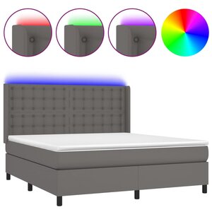 vidaXL Sommier à lattes de lit matelas LED Gris 160x200 cm Similicuir