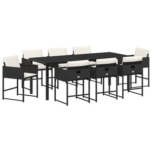 vidaXL Ensemble de jardin 9 pièces avec des coussins - Poly rotin noir