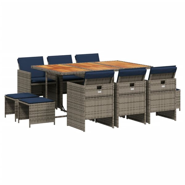 vidaXL Ensemble à manger de jardin 11 Pièces coussins gris résine tressée