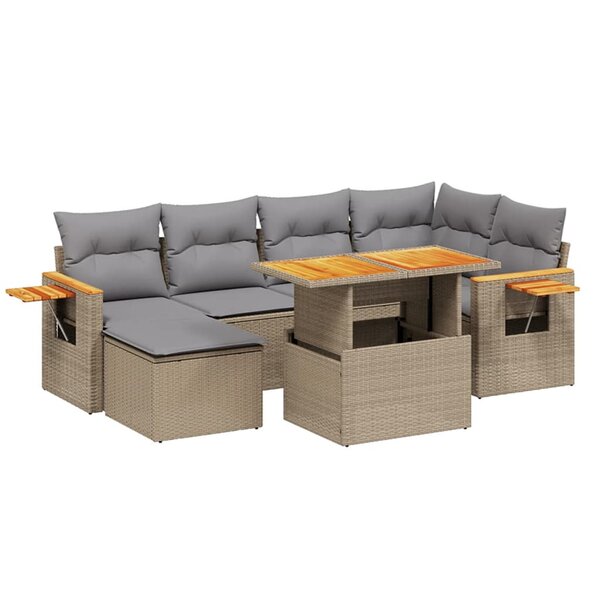 vidaXL Salon de jardin avec coussins 7 Pièces beige résine tressée