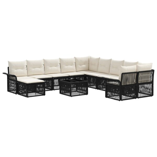vidaXL Ensemble de canapé de jardin 12 Pièces Noir et blanc crème