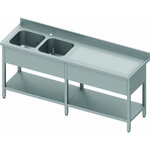 Plonge inox adossée 2 cuves - avec etagère - profondeur 600 - stalgast -  - inox2700x600 x600x900mm