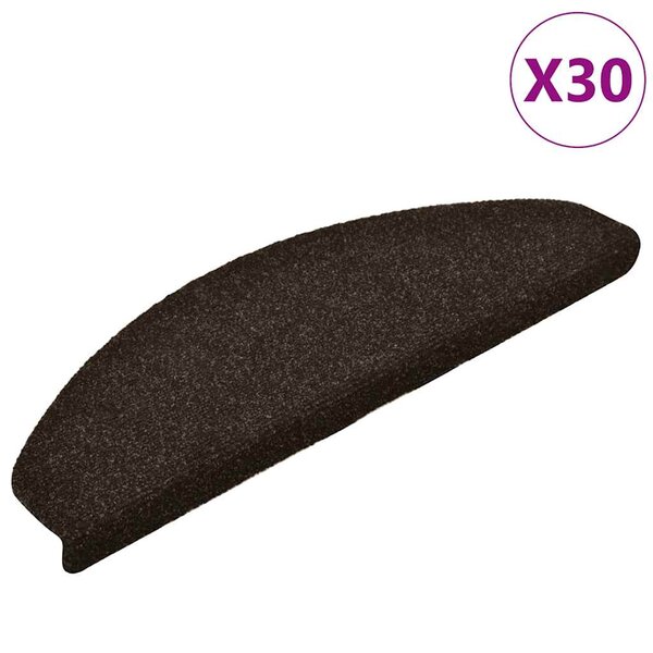 vidaXL Tapis d'escalier auto-adhésifs 30 pièces 65 x 21 x 4 cm Marron foncé Demi-rond Grand