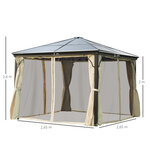 Tonnelle pavillon de jardin imperméable 4 parois latérales anti-UV 4 moustiquaires panneaux polycarbonate alu 3L x 3l x 2 6H m chocolat beige