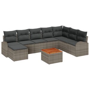 vidaXL Ensemble de canapé de jardin 9 pièces Gris en poly rotin Acacia avec coussins
