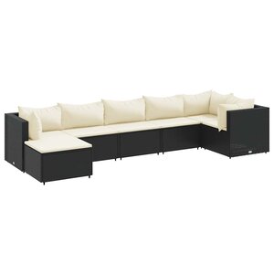 vidaXL Salon de jardin 7 Pièces avec coussins Noir Résine tressée