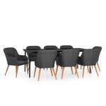 vidaXL Ensemble de salle à manger de jardin avec coussins 9 Pièces Noir