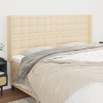 vidaXL Tête de lit avec oreilles Crème 203x16x118/128 cm Tissu