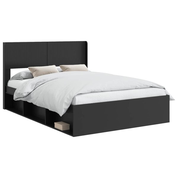 vidaXL Cadre de lit avec rangement et tête de lit Noir 140 x 200 cm