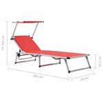 Vidaxl chaises longues pliables et toit 2pièces aluminium textilène rouge