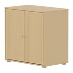 Flexa SAGA Meuble de rangement bas 2 portes a facades rainurees Beige sable Oat Boutons metalliques Oat