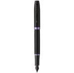 Stylo plume Parker IM Vibrant Rings  Satin noir laqué  attributs violet améthyste  plume fine  recharge d’encre bleue  Coffret cadeau