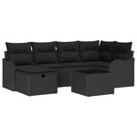 vidaXL Canapé de Jardin 7 Pièces avec Coussins en Poly Rattan Noir