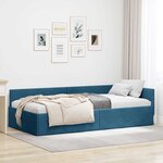 vidaXL Cadre de lit d'angle avec tête de lit Bleu 90 cm x 200 cm tissu