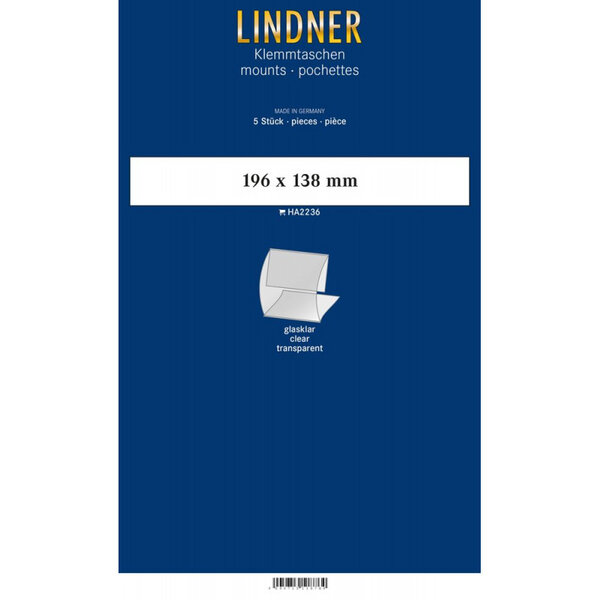 Bandes Klemmfix double soudure 196 x 138 mm pour blocs de timbres. Fond - Transparent