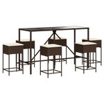 vidaXL Ensemble de bar de jardin avec coussins 7 Pièces marron poly rotin