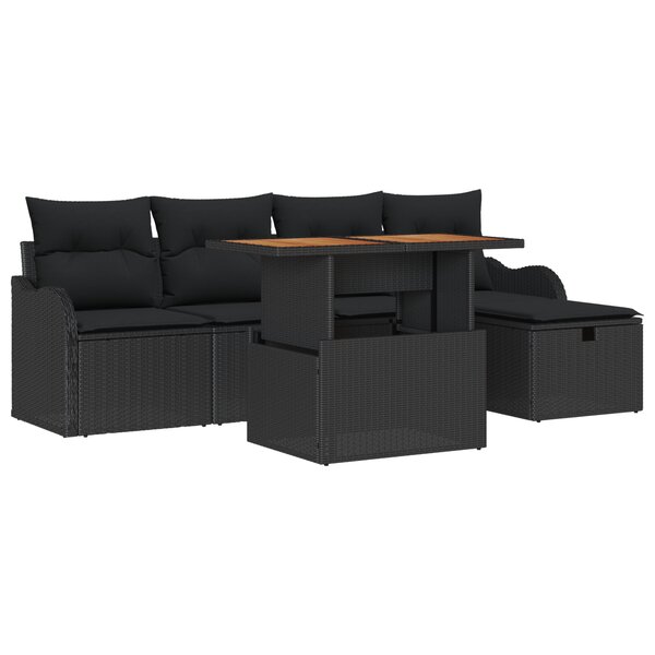 vidaXL Set de jardin 6 pièces avec coussins en poly rotin noir