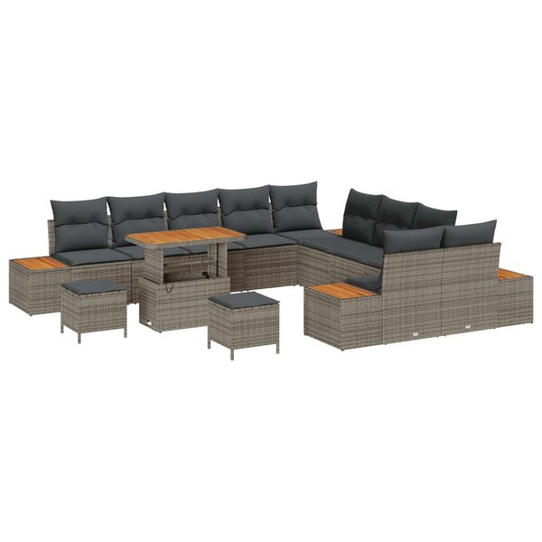 vidaXL Ensemble de canapé de jardin avec coussin 13 Pièces Gris