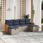vidaXL Salon de jardin 6 Pièces avec coussins gris résine tressée