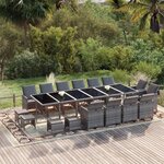 vidaXL Ensemble à manger de jardin coussins 19 Pièces Résine tressée Gris