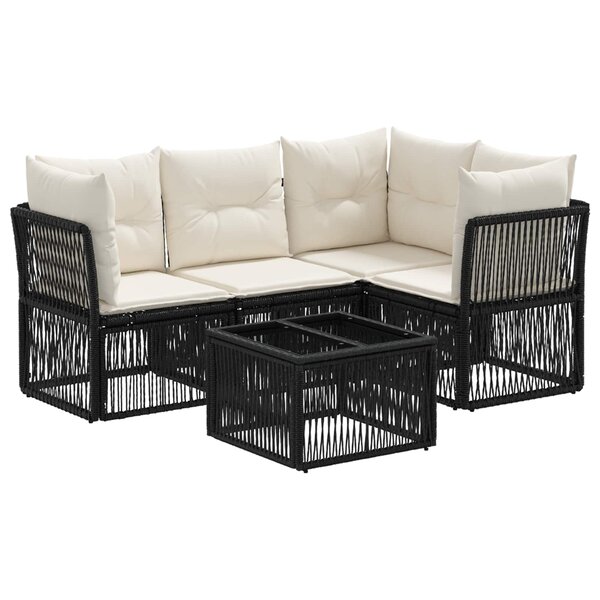 vidaXL Ensemble de canapé de jardin 5 Pièces Noir polyrotin