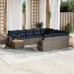 vidaXL Salon de jardin 11 Pièces avec coussins gris résine tressée