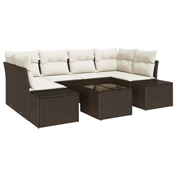 vidaXL Ensemble de canapé de jardin 7 Pièces Marron Poly rotin