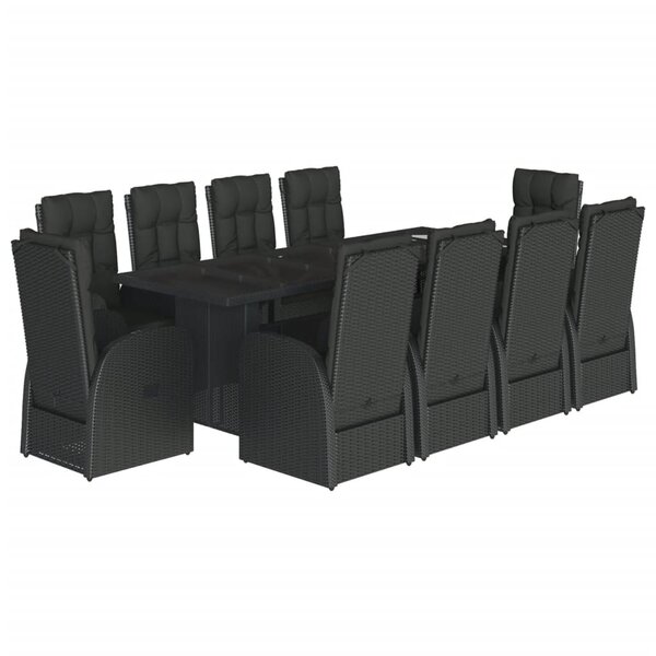 vidaXL Ensemble à manger de jardin 11 Pièces coussins noir résine tressée