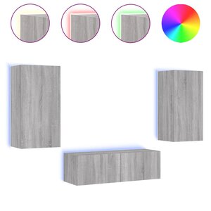 vidaXL Meuble TV muraux 3 Pièces avec lumières LED sonoma gris