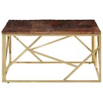 vidaXL Table basse doré acier inoxydable et bois de mélèze massif