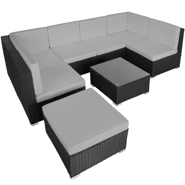 Tectake canapé de jardin venise 7 places - noir/gris