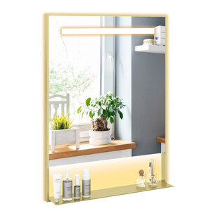 Miroir de salle de bain 80 x 60 x 3 5 cm avec fonction anti-buée et rangement intégrée style moderne en aluminium or 20_0021080
