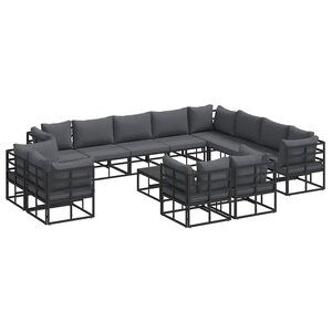 vidaXL Ensemble de canapé de jardin avec coussin 13 Pièces Noir Aluminium