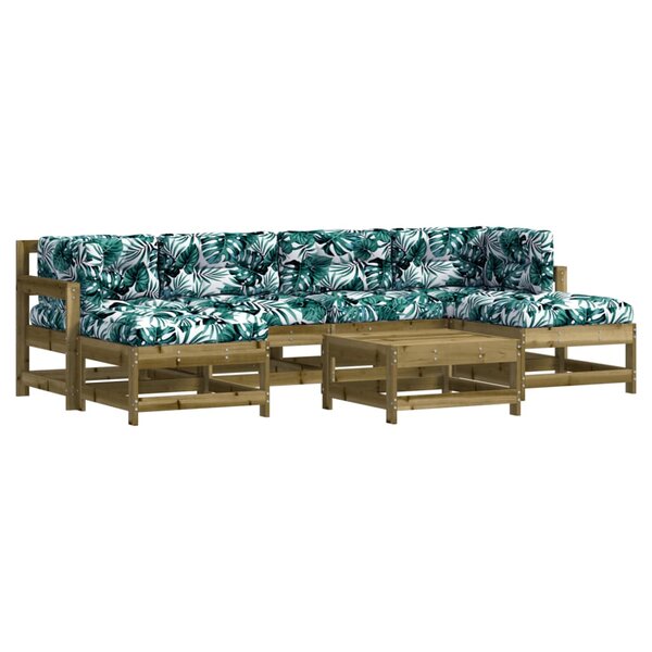 vidaXL Salon de jardin 7 Pièces avec coussins bois de pin imprégné