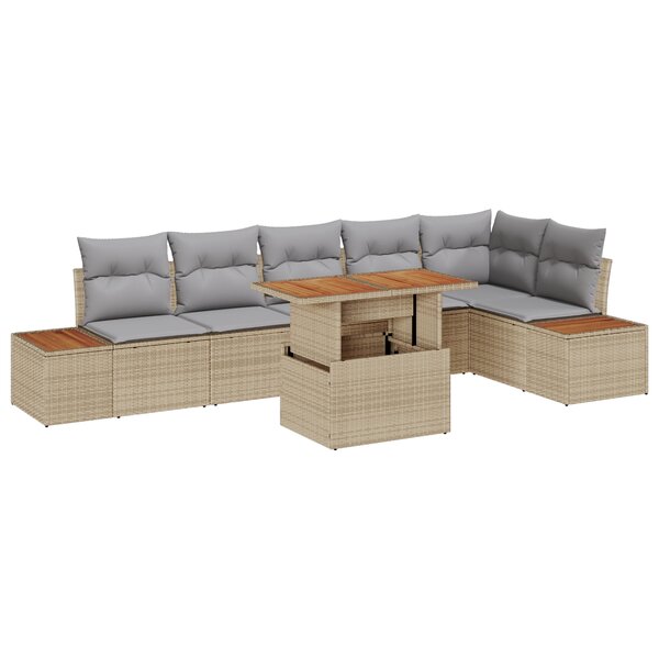 vidaXL Ensemble de salle à manger de jardin 7 pièces avec coussins Beige en poly rotin et acacia