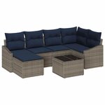 vidaXL Ensemble de Canapés avec coussin 7 Pièces Gris et marine polyrotin