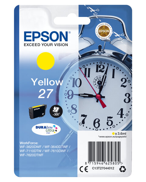 Epson cartouche reveil encre du 27 cartouche dencre jaune capacite standard 3.6ml 350 pages 1-pack rf-am blister
