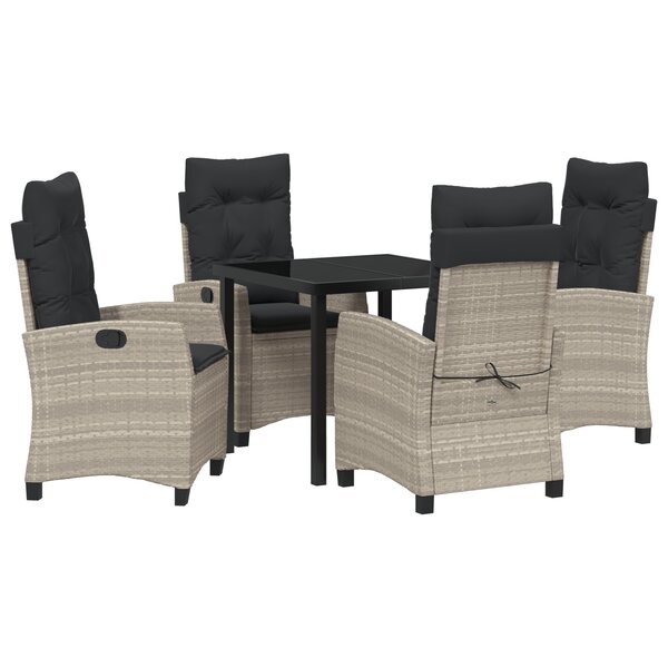 vidaXL Ensemble repas de jardin 5 pièces avec coussins - Rotin poly gris clair