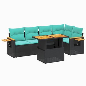 vidaXL Salon de jardin 6 Pièces avec coussins noir résine tressée