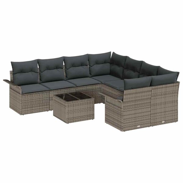vidaXL Ensemble de canapé de jardin 9 Pièces Gris Poly rotin