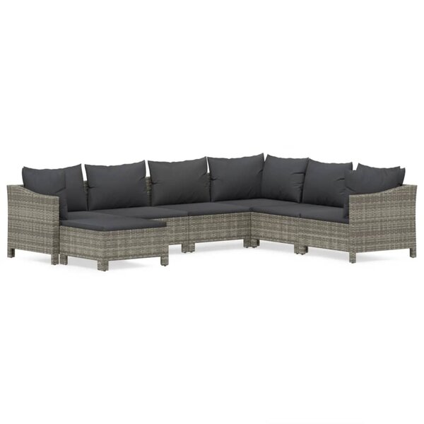 vidaXL Salon de jardin 7 Pièces avec coussins Gris Résine tressée