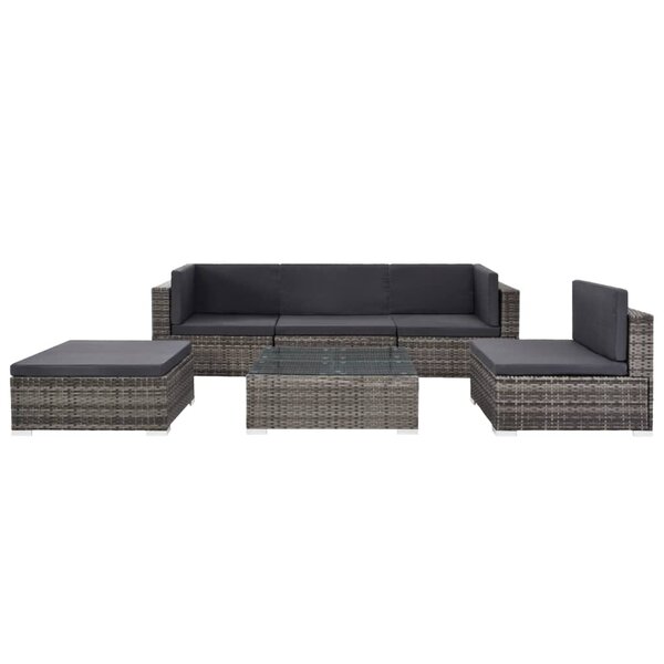 Salon de jardin meuble d'extérieur ensemble de mobilier 6 pièces avec coussins résine tressée gris 02_0016863