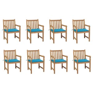 vidaXL Chaises de jardin lot de 8 avec coussins bleu Bois teck massif