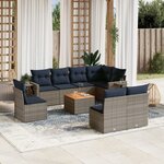 vidaXL Salon de jardin 9 Pièces avec coussins gris résine tressée